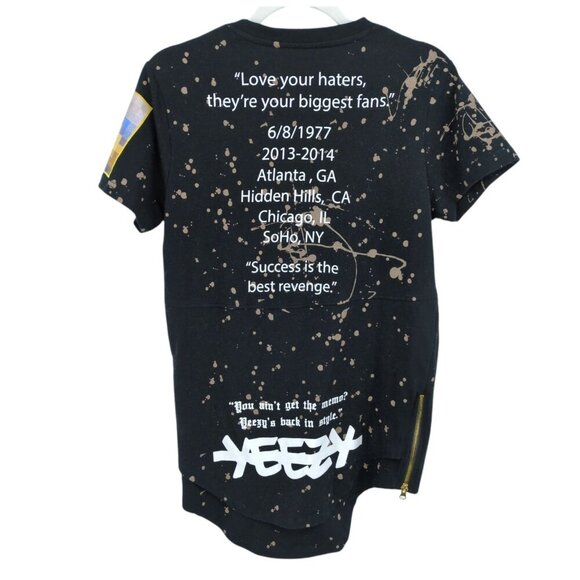 Rise As 1ne Men Small Colored Paint Patched Zipper Yeezy Longline T Shirt Black - Picture 2 of 13